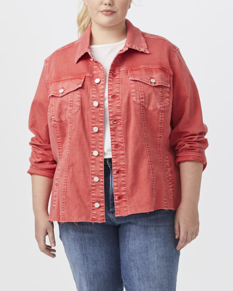 Red jean jacket plus size deals
